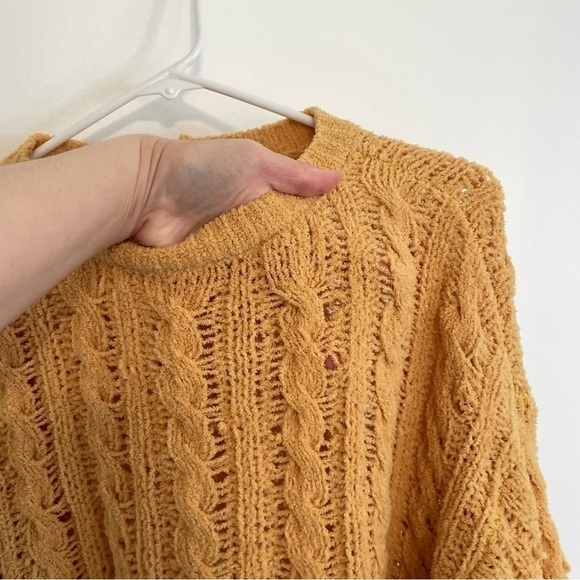 AMERICAN EAGLE Impossibly Soft Cable Knit Chenille Sweater Solid Mustard Yellow - Picture 5 of 16